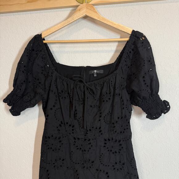 Women's‎ 7 For All Mankind Black Eyelet Short Sleeve Tie Front Dress Size Small - Picture 10 of 10